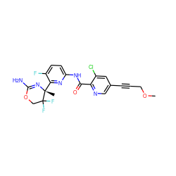 COCC#Cc1cnc(C(=O)Nc2ccc(F)c([C@@]3(C)N=C(N)OCC3(F)F)n2)c(Cl)c1 ZINC000207564706