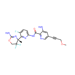 COCC#Cc1cnc(C(=O)Nc2ccc(F)c([C@@]3(C)N=C(N)OCC3(F)F)n2)c(N)c1 ZINC000207560659