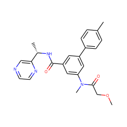 COCC(=O)N(C)c1cc(C(=O)N[C@@H](C)c2cnccn2)cc(-c2ccc(C)cc2)c1 ZINC000142641520