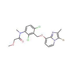 COCC(=O)N(C)c1ccc(Cl)c(COc2cccn3c(Br)c(C)nc23)c1Cl ZINC000013778287