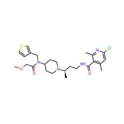 COCC(=O)N(Cc1ccsc1)C1CCN([C@H](C)CCNC(=O)c2c(C)cc(Cl)nc2C)CC1 ZINC000034775309