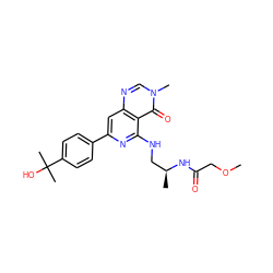 COCC(=O)N[C@@H](C)CNc1nc(-c2ccc(C(C)(C)O)cc2)cc2ncn(C)c(=O)c12 ZINC000115624624