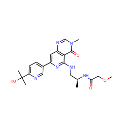 COCC(=O)N[C@@H](C)CNc1nc(-c2ccc(C(C)(C)O)nc2)cc2ncn(C)c(=O)c12 ZINC000115624154