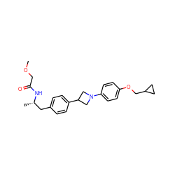 COCC(=O)N[C@@H](C)Cc1ccc(C2CN(c3ccc(OCC4CC4)cc3)C2)cc1 ZINC000149640961