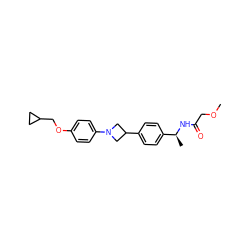 COCC(=O)N[C@@H](C)c1ccc(C2CN(c3ccc(OCC4CC4)cc3)C2)cc1 ZINC000149935901