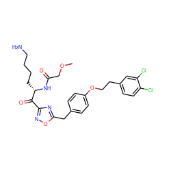 COCC(=O)N[C@@H](CCCCN)C(=O)c1noc(Cc2ccc(OCCc3ccc(Cl)c(Cl)c3)cc2)n1 ZINC000042963026