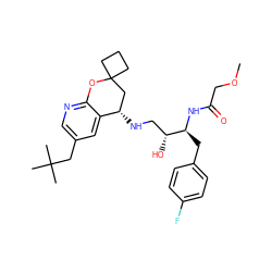 COCC(=O)N[C@@H](Cc1ccc(F)cc1)[C@H](O)CN[C@H]1CC2(CCC2)Oc2ncc(CC(C)(C)C)cc21 ZINC000095556956