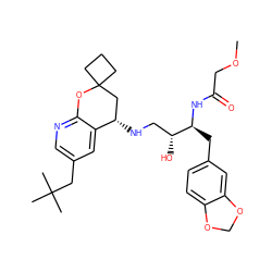 COCC(=O)N[C@@H](Cc1ccc2c(c1)OCO2)[C@H](O)CN[C@H]1CC2(CCC2)Oc2ncc(CC(C)(C)C)cc21 ZINC000095577432