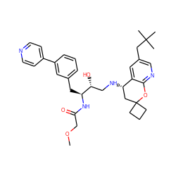 COCC(=O)N[C@@H](Cc1cccc(-c2ccncc2)c1)[C@H](O)CN[C@H]1CC2(CCC2)Oc2ncc(CC(C)(C)C)cc21 ZINC000095578779