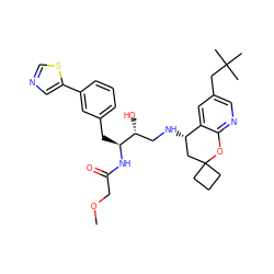 COCC(=O)N[C@@H](Cc1cccc(-c2cncs2)c1)[C@H](O)CN[C@H]1CC2(CCC2)Oc2ncc(CC(C)(C)C)cc21 ZINC000095577545