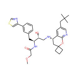 COCC(=O)N[C@@H](Cc1cccc(-c2cscn2)c1)[C@H](O)CN[C@H]1CC2(CCC2)Oc2ncc(CC(C)(C)C)cc21 ZINC000095577470