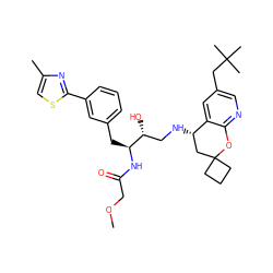 COCC(=O)N[C@@H](Cc1cccc(-c2nc(C)cs2)c1)[C@H](O)CN[C@H]1CC2(CCC2)Oc2ncc(CC(C)(C)C)cc21 ZINC000095572759