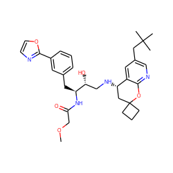 COCC(=O)N[C@@H](Cc1cccc(-c2ncco2)c1)[C@H](O)CN[C@H]1CC2(CCC2)Oc2ncc(CC(C)(C)C)cc21 ZINC000095571610