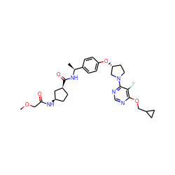 COCC(=O)N[C@@H]1CC[C@H](C(=O)N[C@@H](C)c2ccc(O[C@@H]3CCN(c4ncnc(OCC5CC5)c4F)C3)cc2)C1 ZINC000261189368