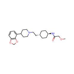 COCC(=O)N[C@H]1CC[C@H](CCN2CCC(c3cccc4c3OCO4)CC2)CC1 ZINC000261101993