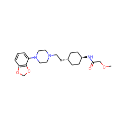 COCC(=O)N[C@H]1CC[C@H](CCN2CCN(c3cccc4c3OCO4)CC2)CC1 ZINC000261101099