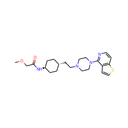 COCC(=O)N[C@H]1CC[C@H](CCN2CCN(c3nccc4sccc34)CC2)CC1 ZINC000261083570