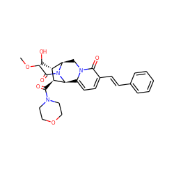 COCC(=O)N1[C@@H]2Cn3c(ccc(/C=C/c4ccccc4)c3=O)[C@H]1[C@@H](C(=O)N1CCOCC1)[C@@H]2CO ZINC000095884659