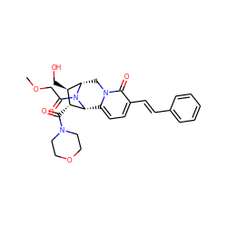 COCC(=O)N1[C@@H]2c3ccc(/C=C/c4ccccc4)c(=O)n3C[C@H]1[C@H](CO)[C@H]2C(=O)N1CCOCC1 ZINC000095884658