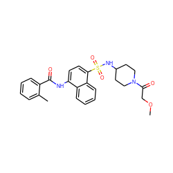 COCC(=O)N1CCC(NS(=O)(=O)c2ccc(NC(=O)c3ccccc3C)c3ccccc23)CC1 ZINC000035242577