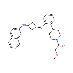 COCC(=O)N1CCC(c2nccnc2O[C@H]2C[C@H](Nc3ccc4ccccc4n3)C2)CC1 ZINC000146162933