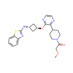 COCC(=O)N1CCC(c2nccnc2O[C@H]2C[C@H](Nc3nc4ccccc4s3)C2)CC1 ZINC000146075113