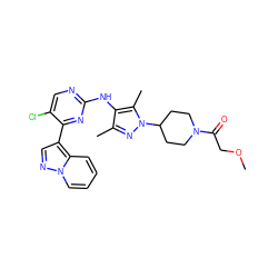 COCC(=O)N1CCC(n2nc(C)c(Nc3ncc(Cl)c(-c4cnn5ccccc45)n3)c2C)CC1 ZINC000653866668