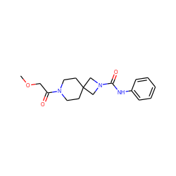 COCC(=O)N1CCC2(CC1)CN(C(=O)Nc1ccccc1)C2 ZINC000004238196