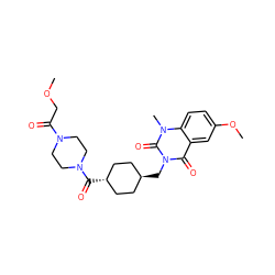 COCC(=O)N1CCN(C(=O)[C@H]2CC[C@H](Cn3c(=O)c4cc(OC)ccc4n(C)c3=O)CC2)CC1 ZINC000299856622