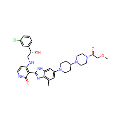 COCC(=O)N1CCN(C2CCN(c3cc(C)c4nc(-c5c(NC[C@@H](O)c6cccc(Cl)c6)cc[nH]c5=O)[nH]c4c3)CC2)CC1 ZINC000049888958