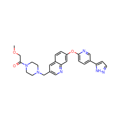 COCC(=O)N1CCN(Cc2cnc3cc(Oc4ccc(-c5ccn[nH]5)cn4)ccc3c2)CC1 ZINC000215837391