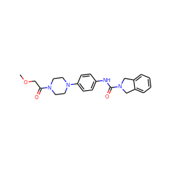 COCC(=O)N1CCN(c2ccc(NC(=O)N3Cc4ccccc4C3)cc2)CC1 ZINC000166963262