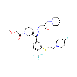 COCC(=O)N1CCc2c(c(-c3ccc(C(F)(F)F)c(SCCN4CCC(F)CC4)c3)nn2C[C@@H](O)CN2CCCCC2)C1 ZINC000049793548