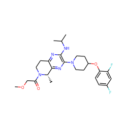 COCC(=O)N1CCc2nc(NC(C)C)c(N3CCC(Oc4ccc(F)cc4F)CC3)nc2[C@@H]1C ZINC001772607155