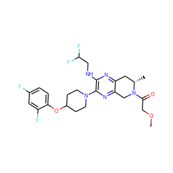 COCC(=O)N1Cc2nc(N3CCC(Oc4ccc(F)cc4F)CC3)c(NCC(F)F)nc2C[C@@H]1C ZINC001772648211