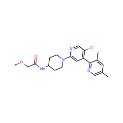 COCC(=O)NC1CCN(c2cc(-c3ncc(C)cc3C)c(Cl)cn2)CC1 ZINC000146813689