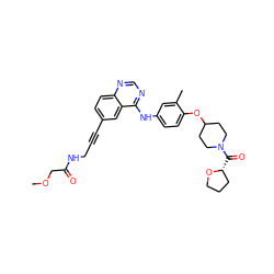 COCC(=O)NCC#Cc1ccc2ncnc(Nc3ccc(OC4CCN(C(=O)[C@@H]5CCCO5)CC4)c(C)c3)c2c1 ZINC000028706324