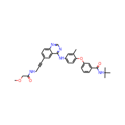 COCC(=O)NCC#Cc1ccc2ncnc(Nc3ccc(Oc4cccc(C(=O)NC(C)(C)C)c4)c(C)c3)c2c1 ZINC000028706342