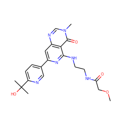 COCC(=O)NCCNc1nc(-c2ccc(C(C)(C)O)nc2)cc2ncn(C)c(=O)c12 ZINC000115624174