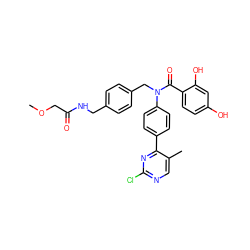 COCC(=O)NCc1ccc(CN(C(=O)c2ccc(O)cc2O)c2ccc(-c3nc(Cl)ncc3C)cc2)cc1 ZINC000653750415