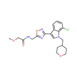 COCC(=O)NCc1nc(-c2cn(CC3CCOCC3)c3c(Cl)cccc23)no1 ZINC000066075805