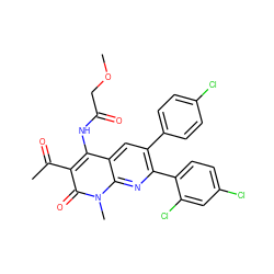 COCC(=O)Nc1c(C(C)=O)c(=O)n(C)c2nc(-c3ccc(Cl)cc3Cl)c(-c3ccc(Cl)cc3)cc12 ZINC000028567955