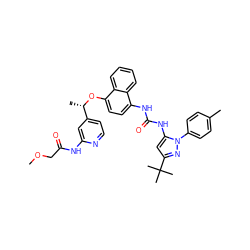 COCC(=O)Nc1cc([C@H](C)Oc2ccc(NC(=O)Nc3cc(C(C)(C)C)nn3-c3ccc(C)cc3)c3ccccc23)ccn1 ZINC000139388378