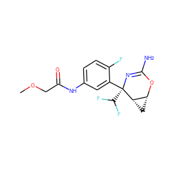 COCC(=O)Nc1ccc(F)c([C@@]2(C(F)F)N=C(N)O[C@@H]3C[C@@H]32)c1 ZINC000226108361