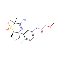 COCC(=O)Nc1ccc(F)c([C@]23COC[C@H]2S(=O)(=O)C(C)(C)C(N)=N3)c1 ZINC000217089291