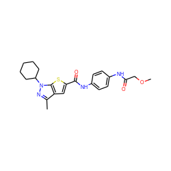 COCC(=O)Nc1ccc(NC(=O)c2cc3c(C)nn(C4CCCCC4)c3s2)cc1 ZINC000114710553