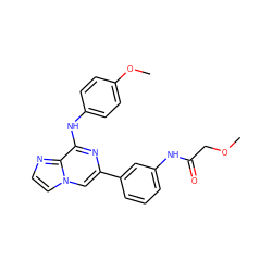 COCC(=O)Nc1cccc(-c2cn3ccnc3c(Nc3ccc(OC)cc3)n2)c1 ZINC000064540695