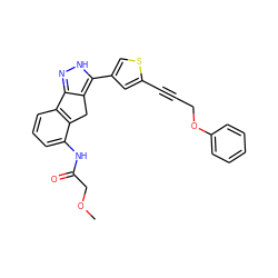 COCC(=O)Nc1cccc2c1Cc1c-2n[nH]c1-c1csc(C#CCOc2ccccc2)c1 ZINC000028896768