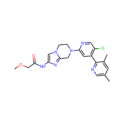 COCC(=O)Nc1cn2c(n1)CN(c1cc(-c3ncc(C)cc3C)c(Cl)cn1)CC2 ZINC000169342761