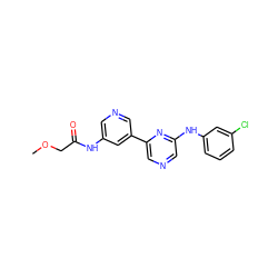 COCC(=O)Nc1cncc(-c2cncc(Nc3cccc(Cl)c3)n2)c1 ZINC000013648379